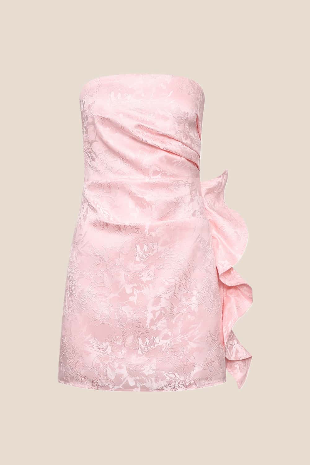 Pink Floral Tight Dress with Ruffle Train