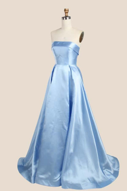 Hot Pink Folded Neck Satin A-line Gown