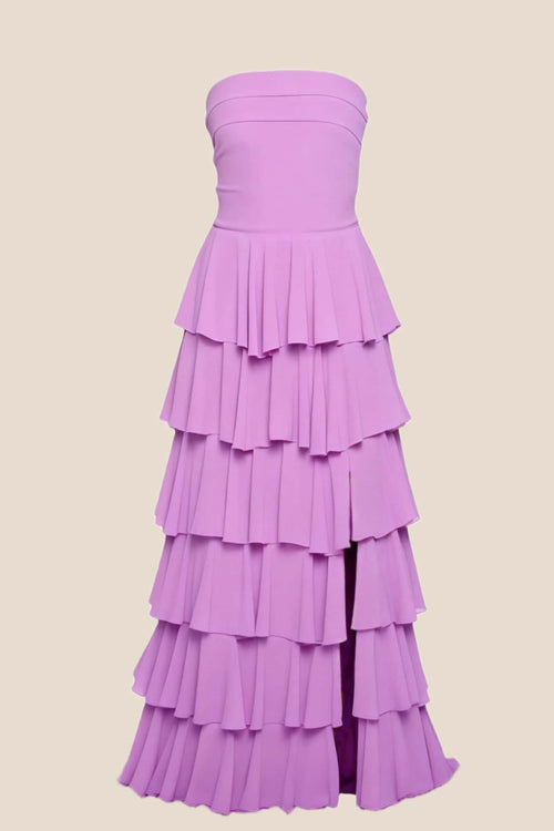 Lilac Strapless Chiffon Ruffle Maxi Dress
