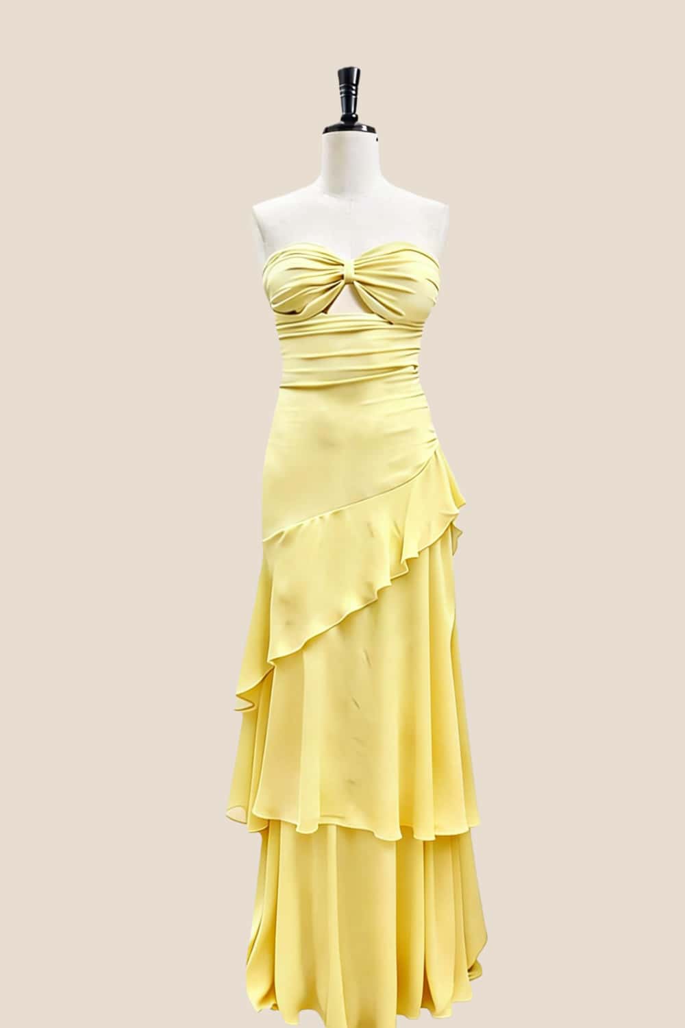 Keyhole Light Blue Chiffon Ruffle Maxi Dress