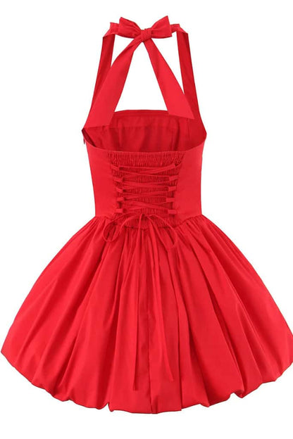 Halter Black A-line Short Bubble Dress