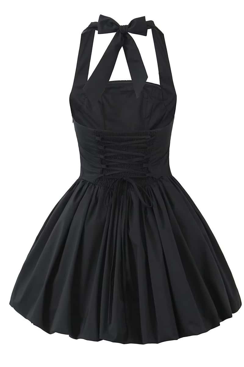 Halter Black A-line Short Bubble Dress