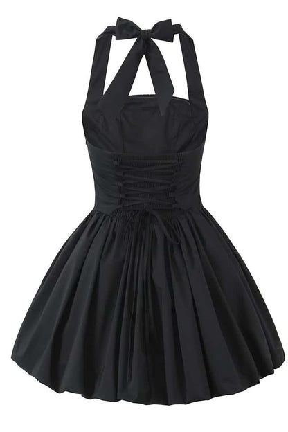 Halter Black A-line Short Bubble Dress