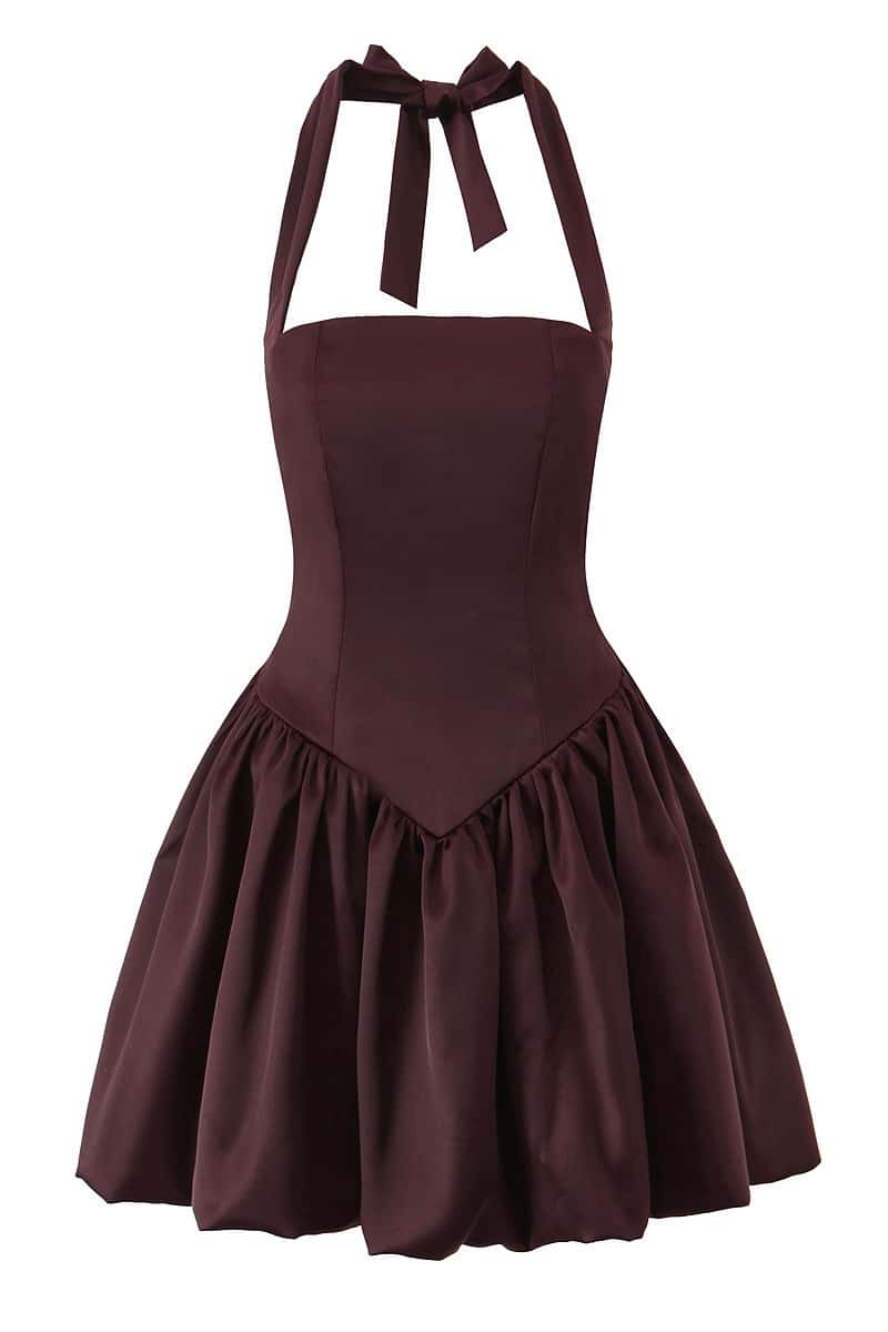 Halter Black A-line Short Bubble Dress
