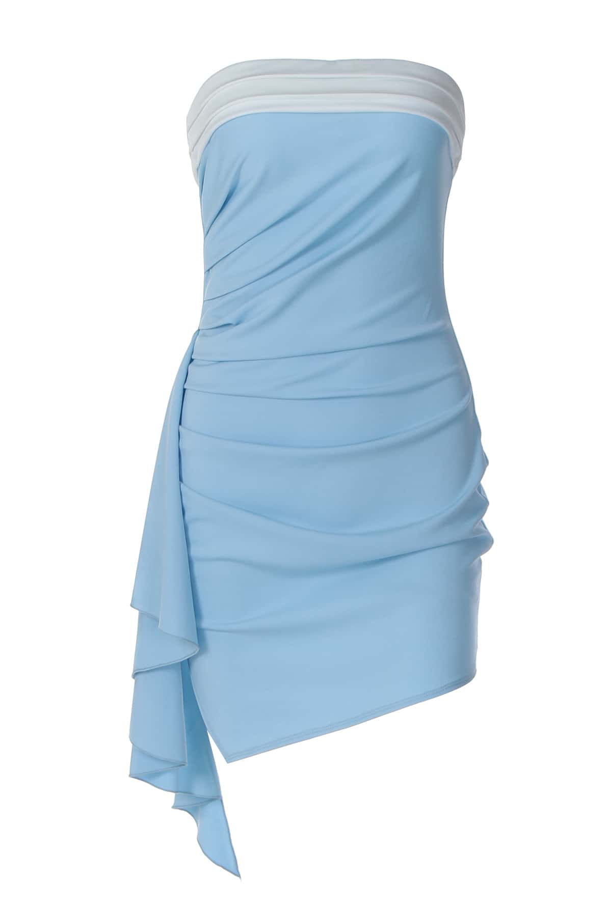 Blue Strapless Ruched Tight Mini Dress