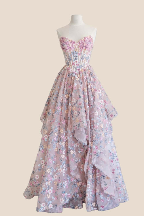 Corset 3D Floral A-line Ball Gown