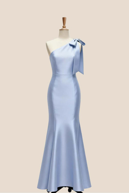 Bow One Shoulder Mermaid Long Bridesmaid Dress