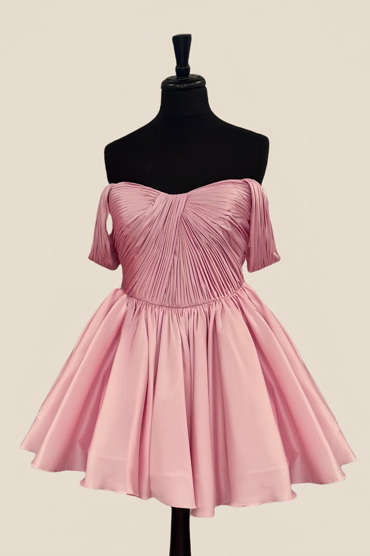 Off the Shoulder Pink Pleated A-line Short Dress
