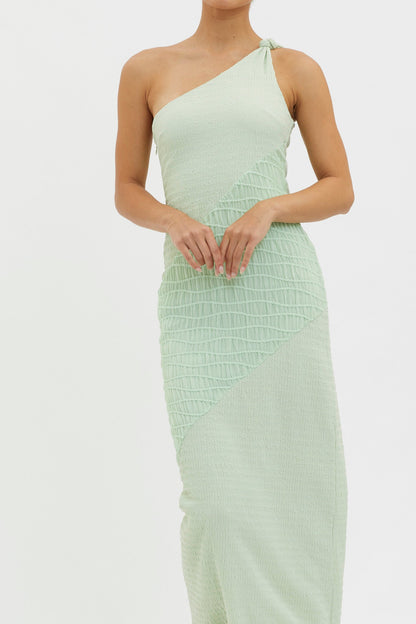 Clean Slate One-Shoulder Smocked Midi Dress Sage