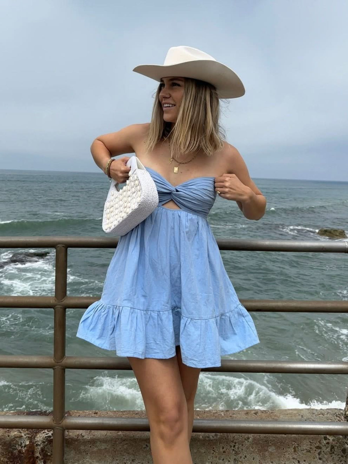 Argie Chambray Blue Strapless Romper