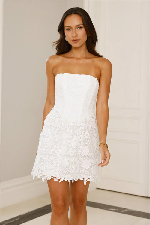 Cosmic Glow Embroidered Strapless Mini Dress White
