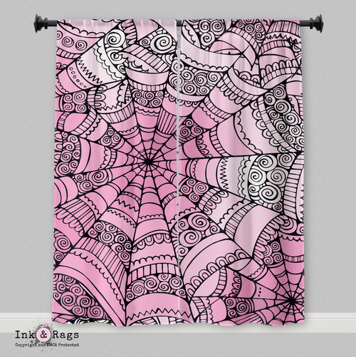 Bubble Gum Goth Spider Web Curtains