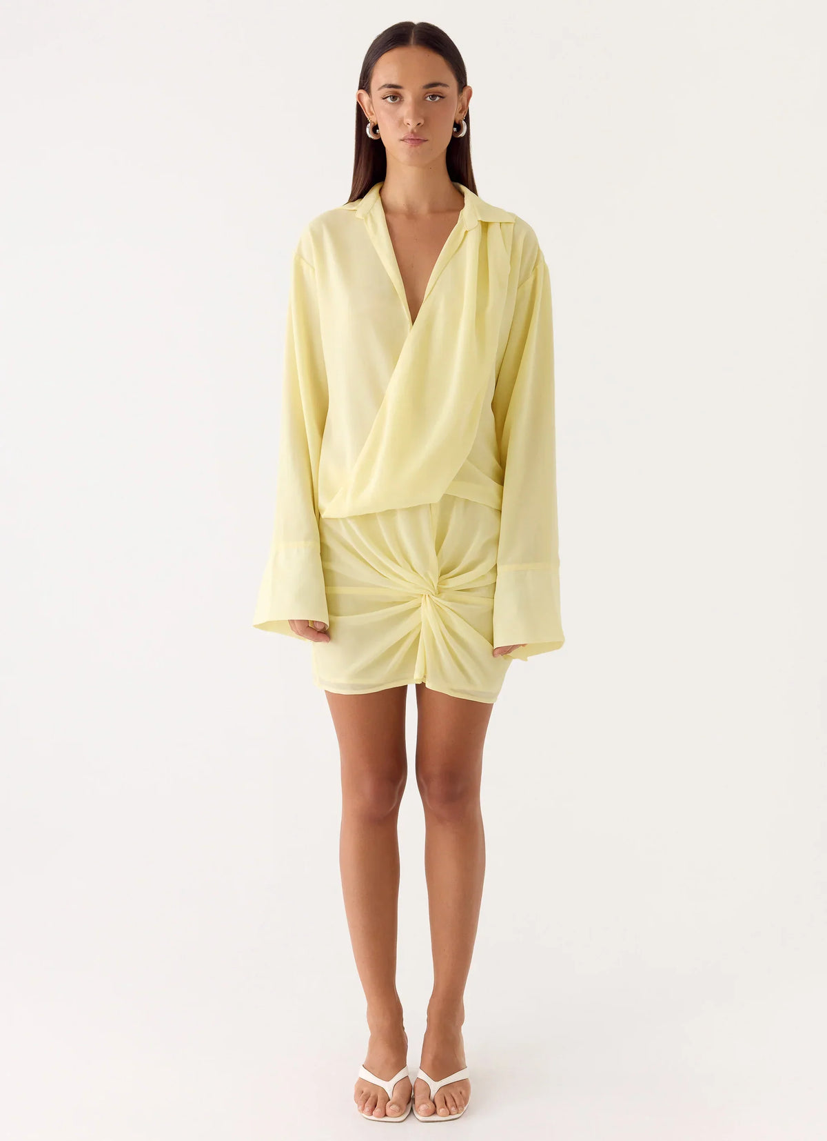 Farretti Shirt Mini Dress - Pale Yellow