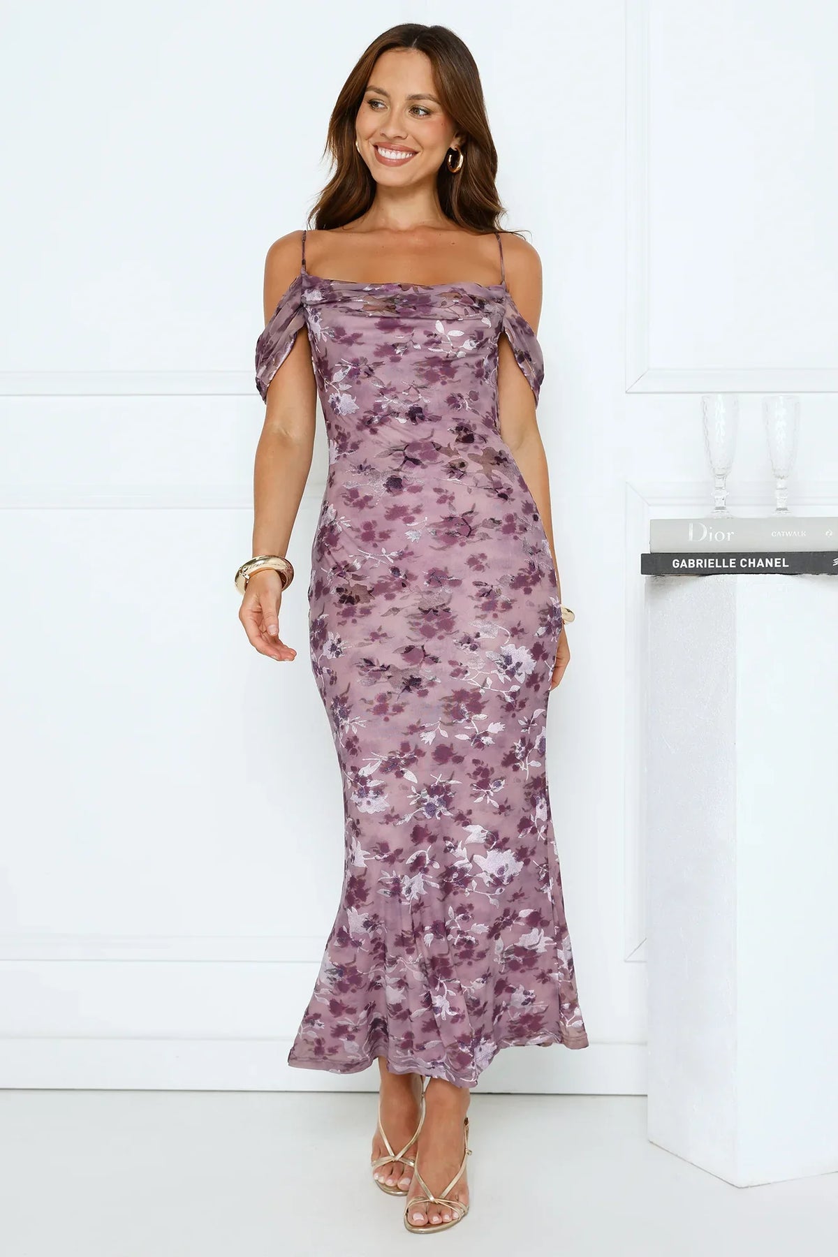 Celeste Glow Off Shoulder Maxi Dress Plum