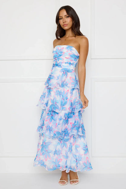 Chicago Chic Strapless Maxi Dress Blue