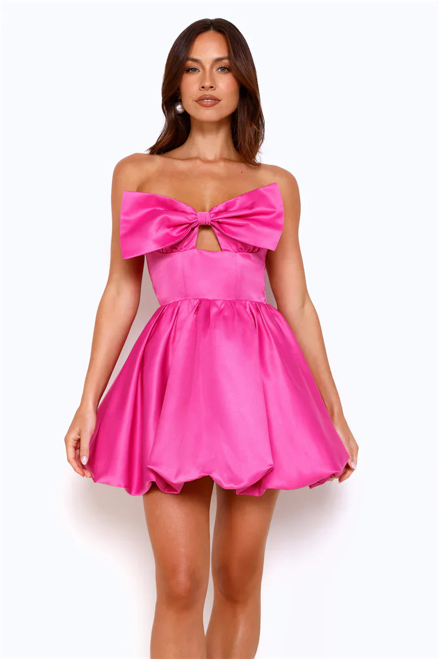 Dazzling Diva Strapless Satin Bubble Mini Dress Pink