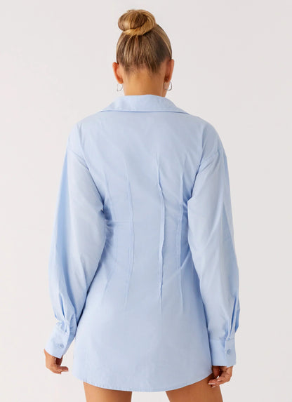 Clancy Mini Shirt Dress - Blue
