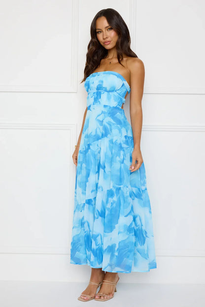 Azure Allure Strapless Maxi Dress Blue