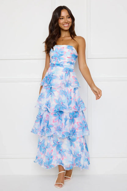 Chicago Chic Strapless Maxi Dress Blue