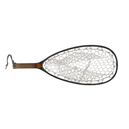 Fishpond Nomad Native Net with black frame, white TPU mesh bag, and speckled handle