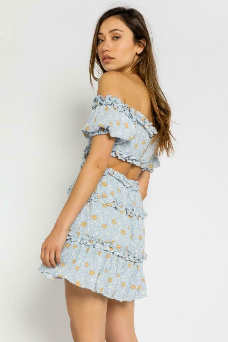 Maya Blue Floral Off-the-Shoulder Mini Dress
