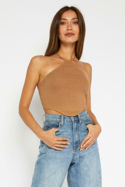 Always Yours Mocha Cropped Halter Top
