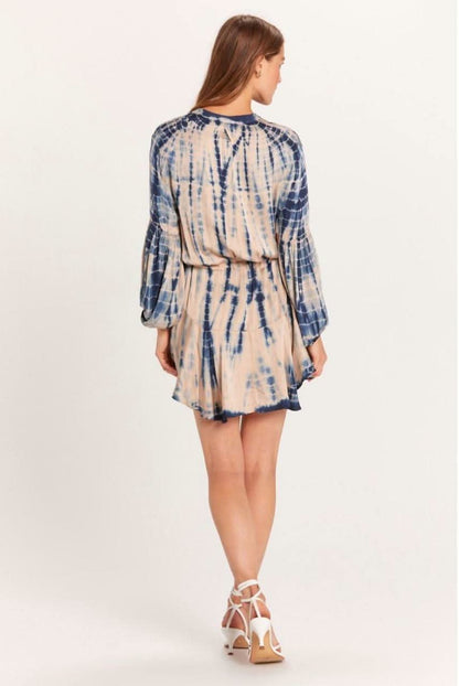Marisol Nude and Navy Blue Tie-Dye Drawstring Mini Dress