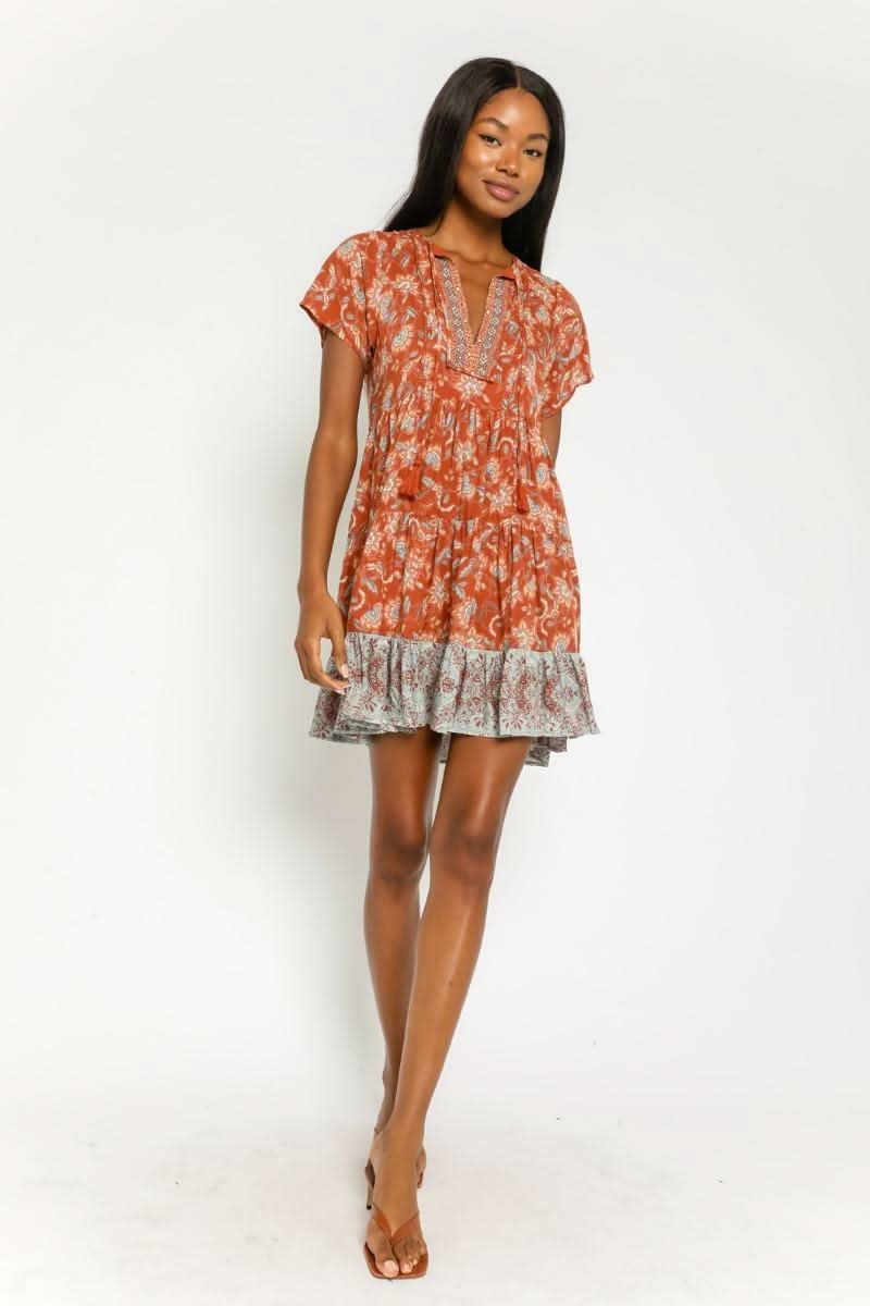 Dulce Rust Floral Print Mini Dress