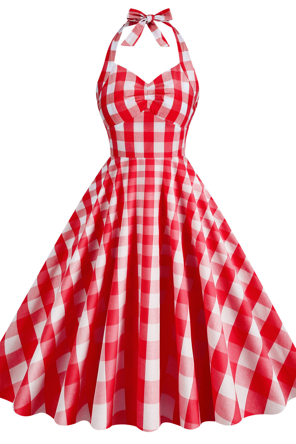 Halter Pink Plaid Gingham Swing Dress