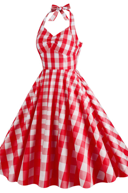 Halter Pink Plaid Gingham Swing Dress