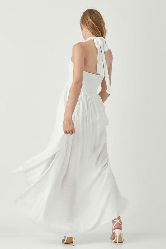 Olivia White Halter Maxi Dress